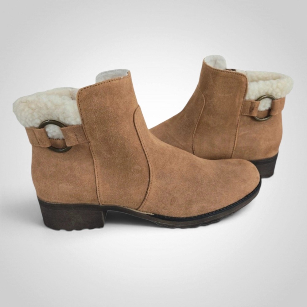 Sugar Womens Tan Faux Suede Shearling Lined Ankle Boots Size 9 Buckle Booties